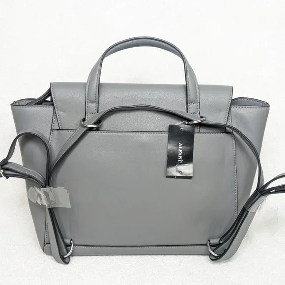 ALFANI mixed metal faux-leather women's backpack crossbody bag - GREY - Picture 8 of 9